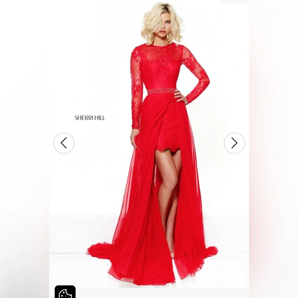 Sherri Hill Scarlet Long Sleeve Gown - Picture 3 of 6